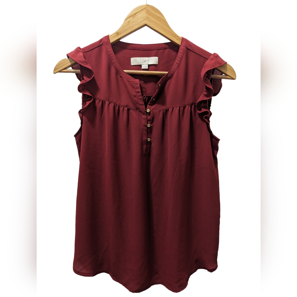 LOFT red seeveless ruffle blouse Size XS